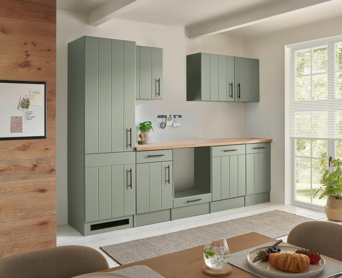 Küchenleerblock Anton o. Geräte Wildeiche/Schilfgrün - Schilfgrün/Wildeiche, Trend, Holzwerkstoff/Metall (280cm) - Respekta