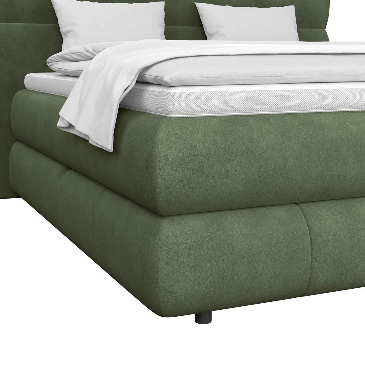Boxspring Krevet Carmelo - tamno zelena/crna, Trend, tekstil/plastika (160/200cm) - Premium Living