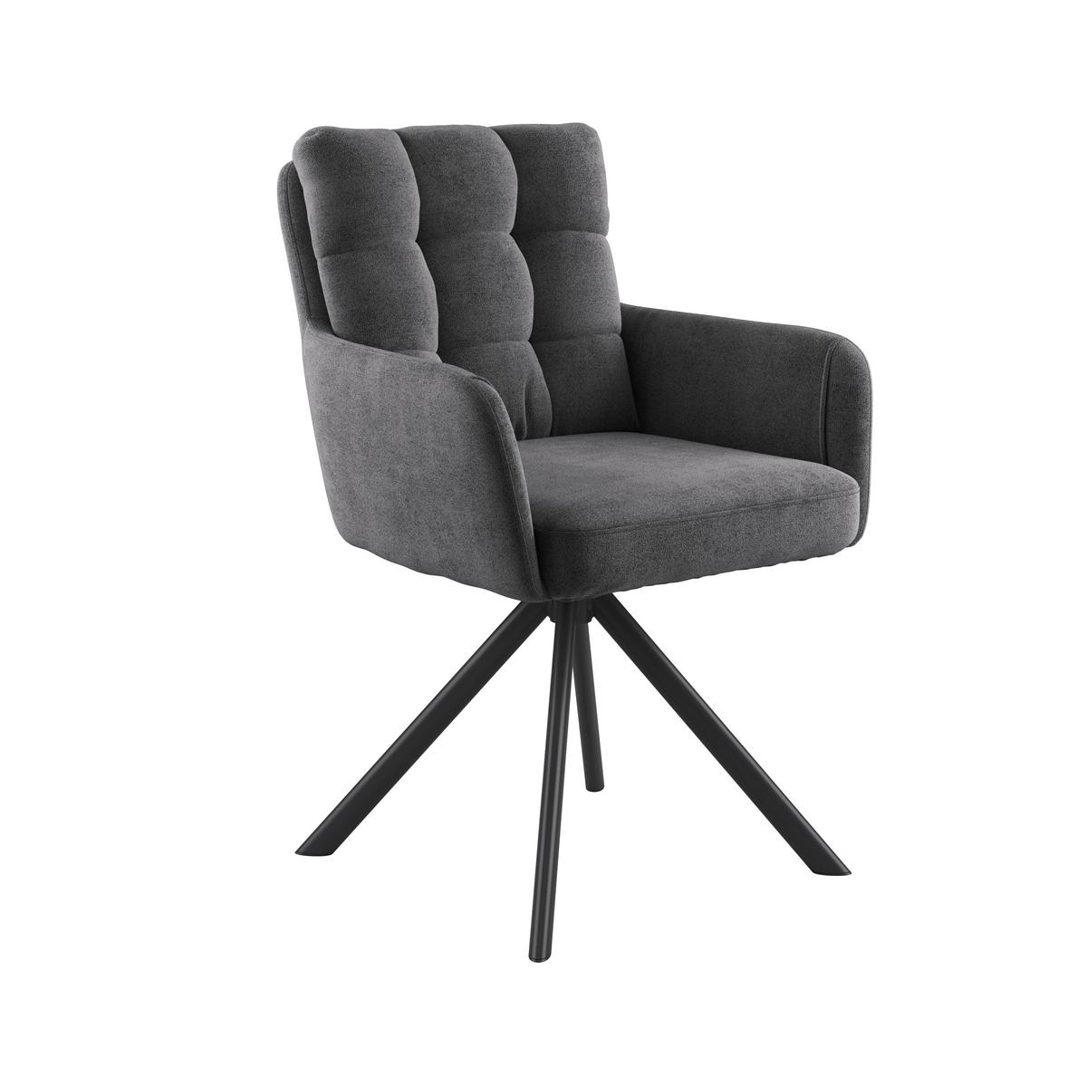 Naslanjač Susan, Črna, Vrtljiv - temno siva/črna, Konvencionalno, kovina/tekstil (59/90/66cm)