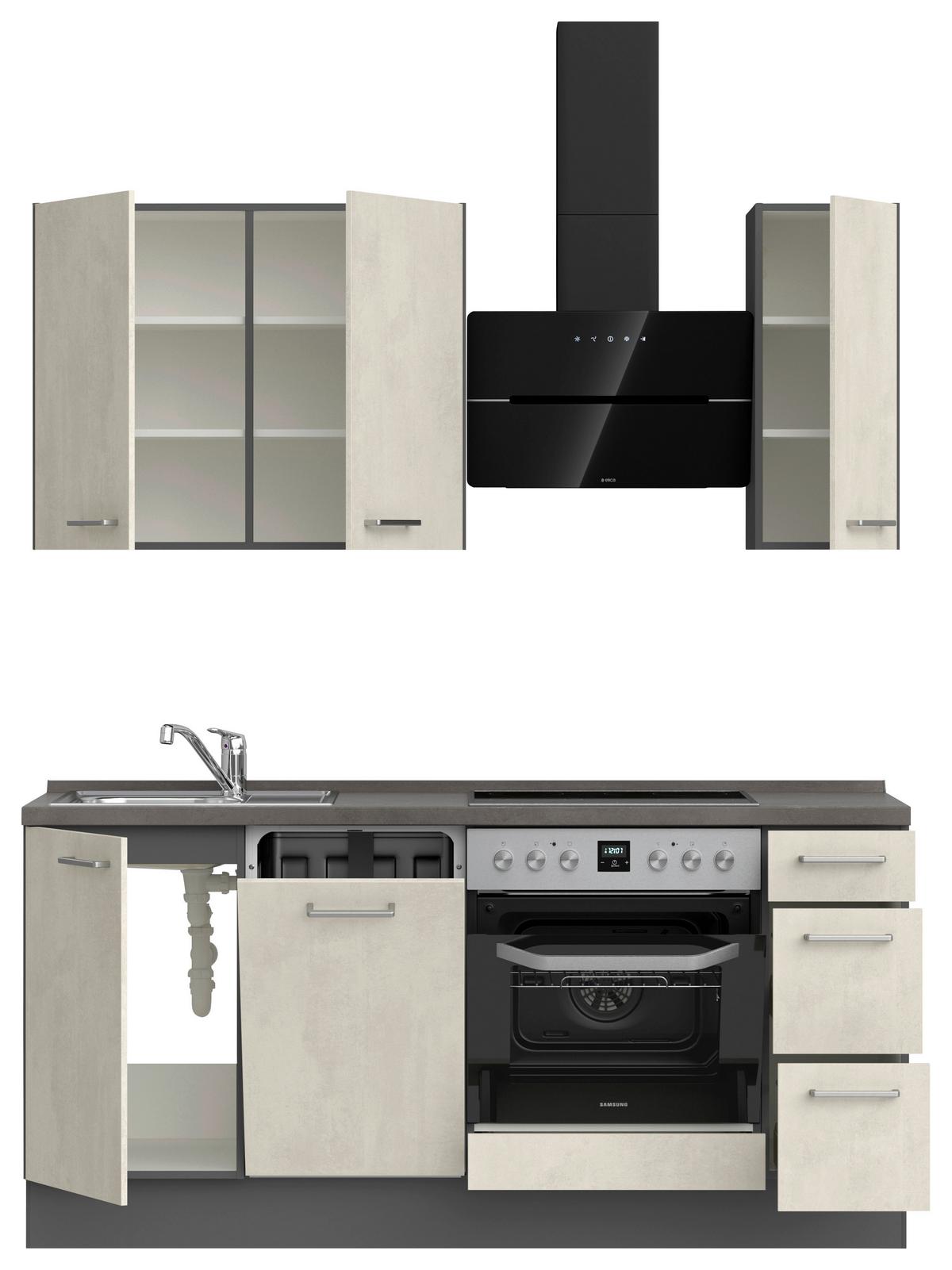 Küchenblock Riva High m. Geräten Weiß - Schieferfarben/Edelstahlfarben, MODERN, Holzwerkstoff/Metall (180cm) - Nobilia