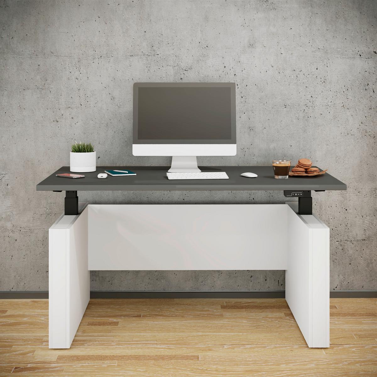 Schreibtisch E-Salia - Weiss/Anthrazit, Konventionell, Holzwerkstoff/Metall (138/80/73-122cm) - MID.YOU