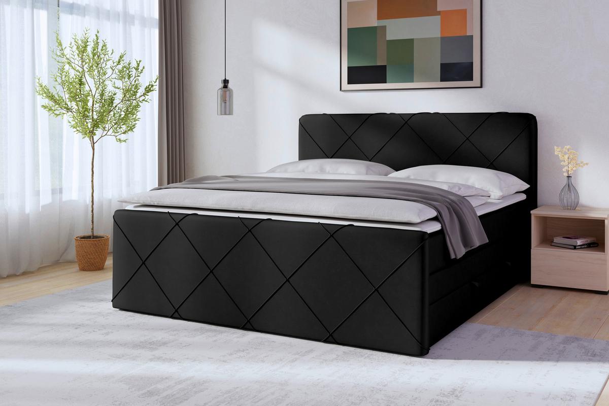Boxspringbett Cordoba ca. 180x200 cm Schwarz - Schwarz, MODERN, Holz/Textil (180/200cm) - MID.YOU