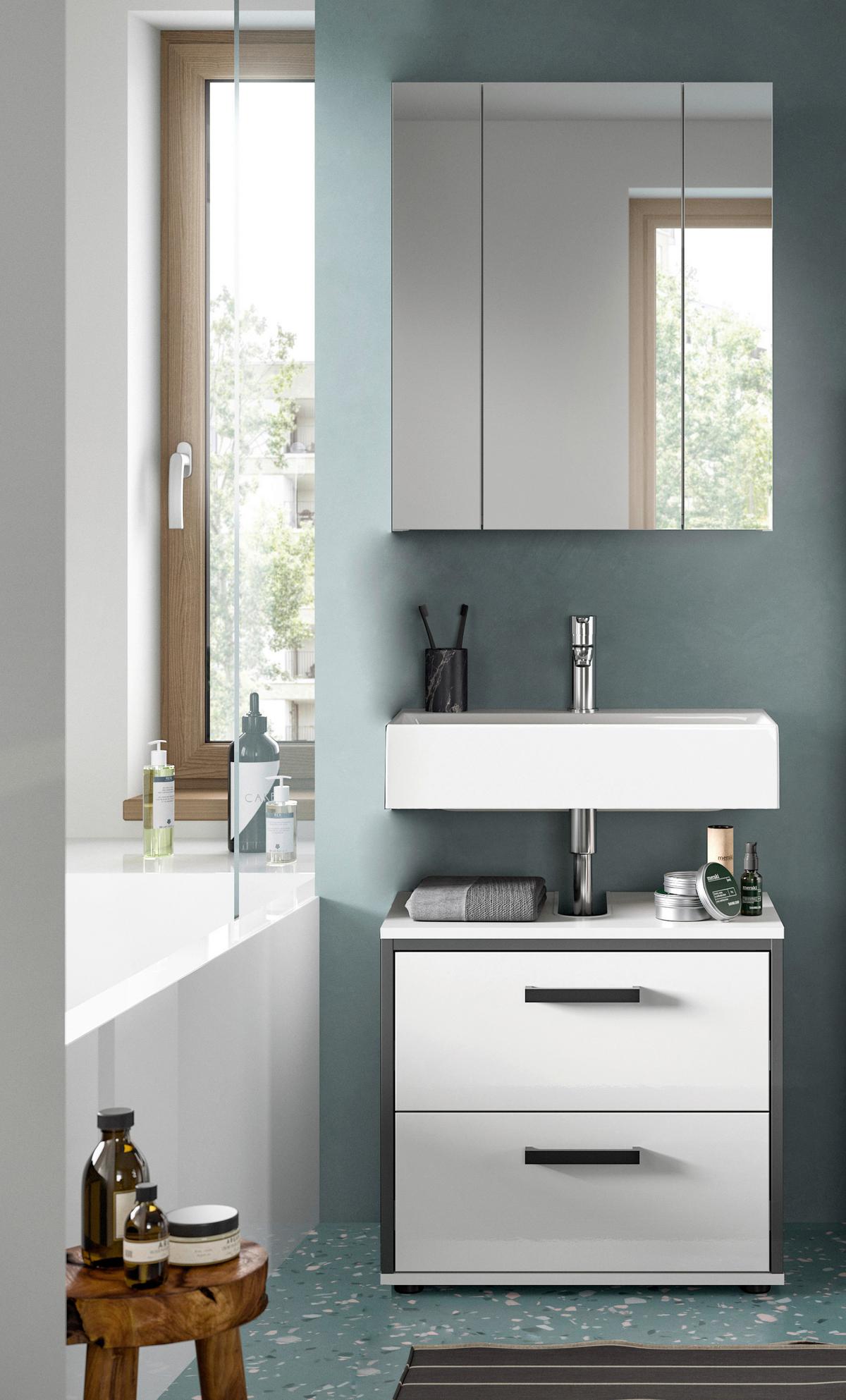 Badezimmer Kojak 2-tlg. Weiß/Anthrazit - Weiß Hochglanz/Schwarz, MODERN, Holzwerkstoff/Kunststoff (60cm) - MID.YOU