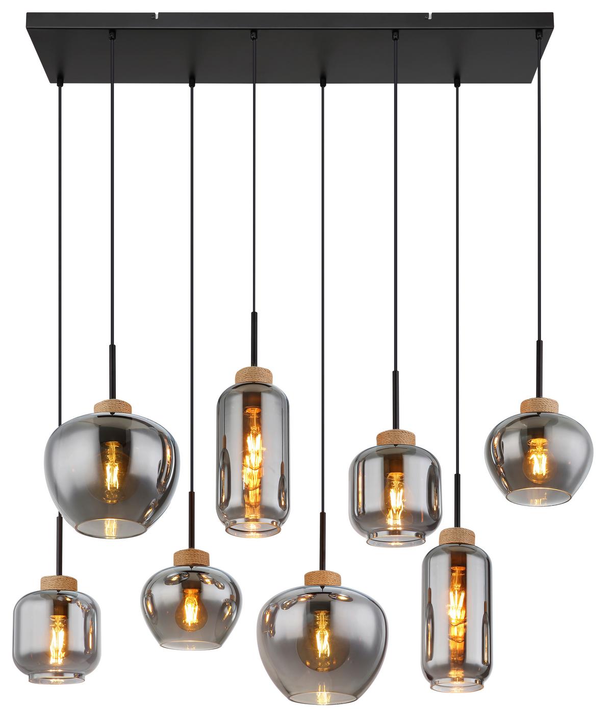 Hängeleuchte Matt Naturfarben max. 40 Watt - Schwarz/Naturfarben, Design, Glas/Naturmaterialien (105/40/120cm) - Globo
