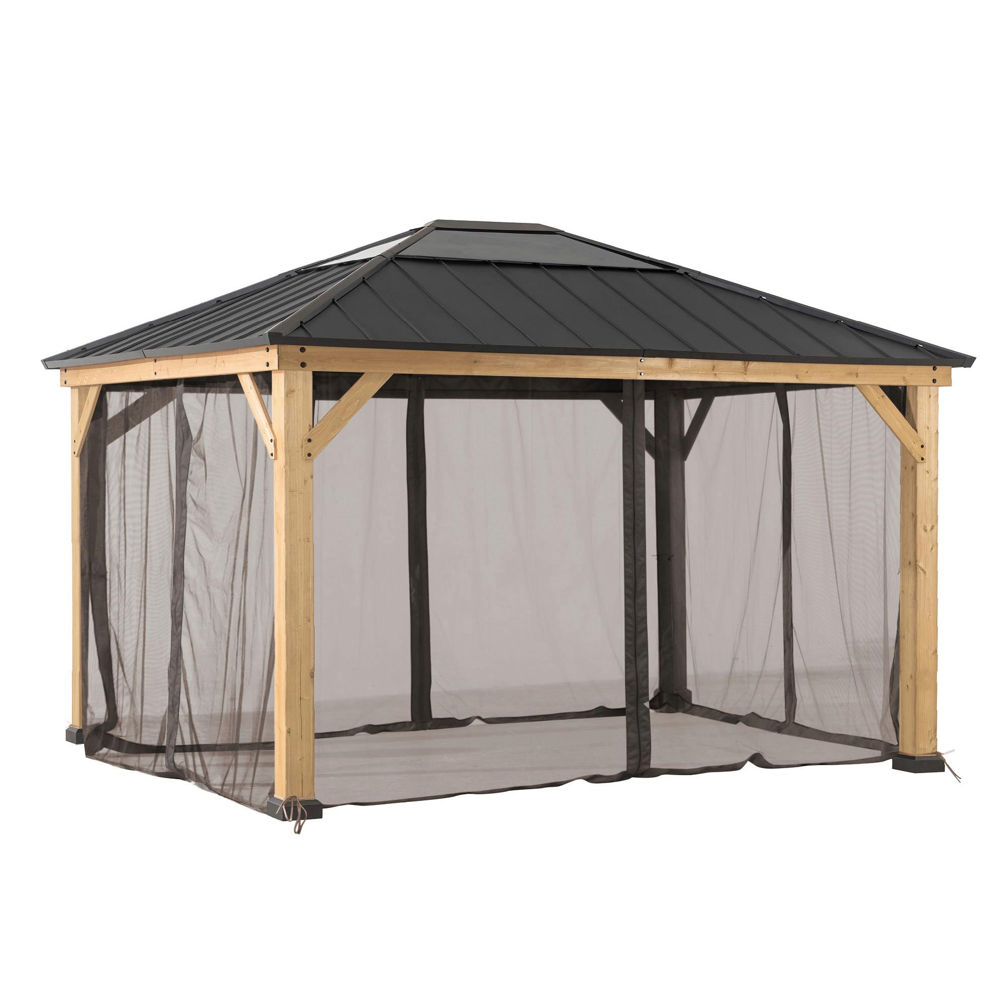 Pavillon-Seitenteil Gazebo Netz Braun ca. 393x452cm - Braun, Basics, Textil (399/220cm)