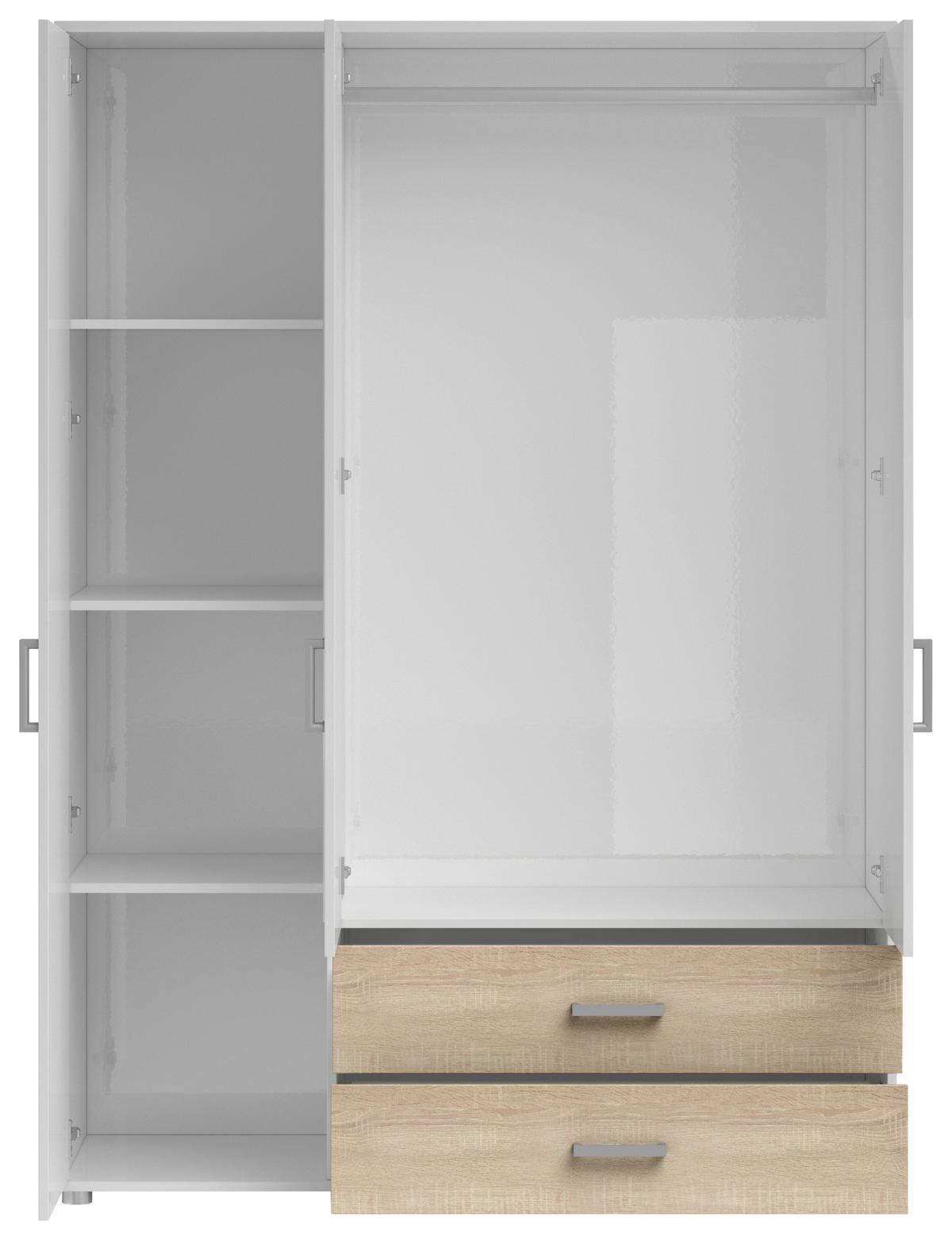 Omara S Klasičnimi Vrati Ivar, Bela, Barva Hrasta - bela/barve aluminija, Moderno, umetna masa/leseni material (125/190/51cm) - MID.YOU
