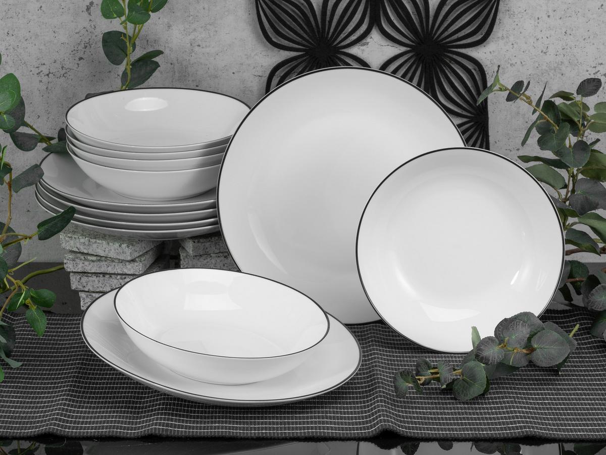Tafelservice Schwarz/Weiß, 12-teilig - Schwarz/Weiß, Basics, Keramik (30,5/26/31cm) - Creatable