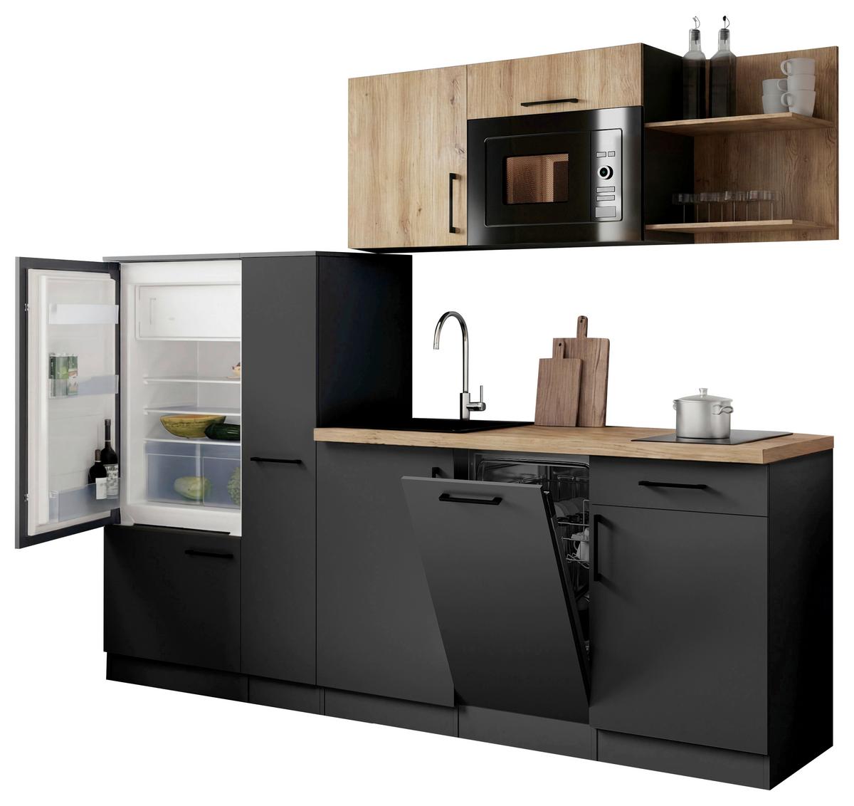 Küchenblock Oliver m. Geräten Grau - Eiche Artisan/Grau, Trend, Holzwerkstoff/Metall (235cm) - Respekta