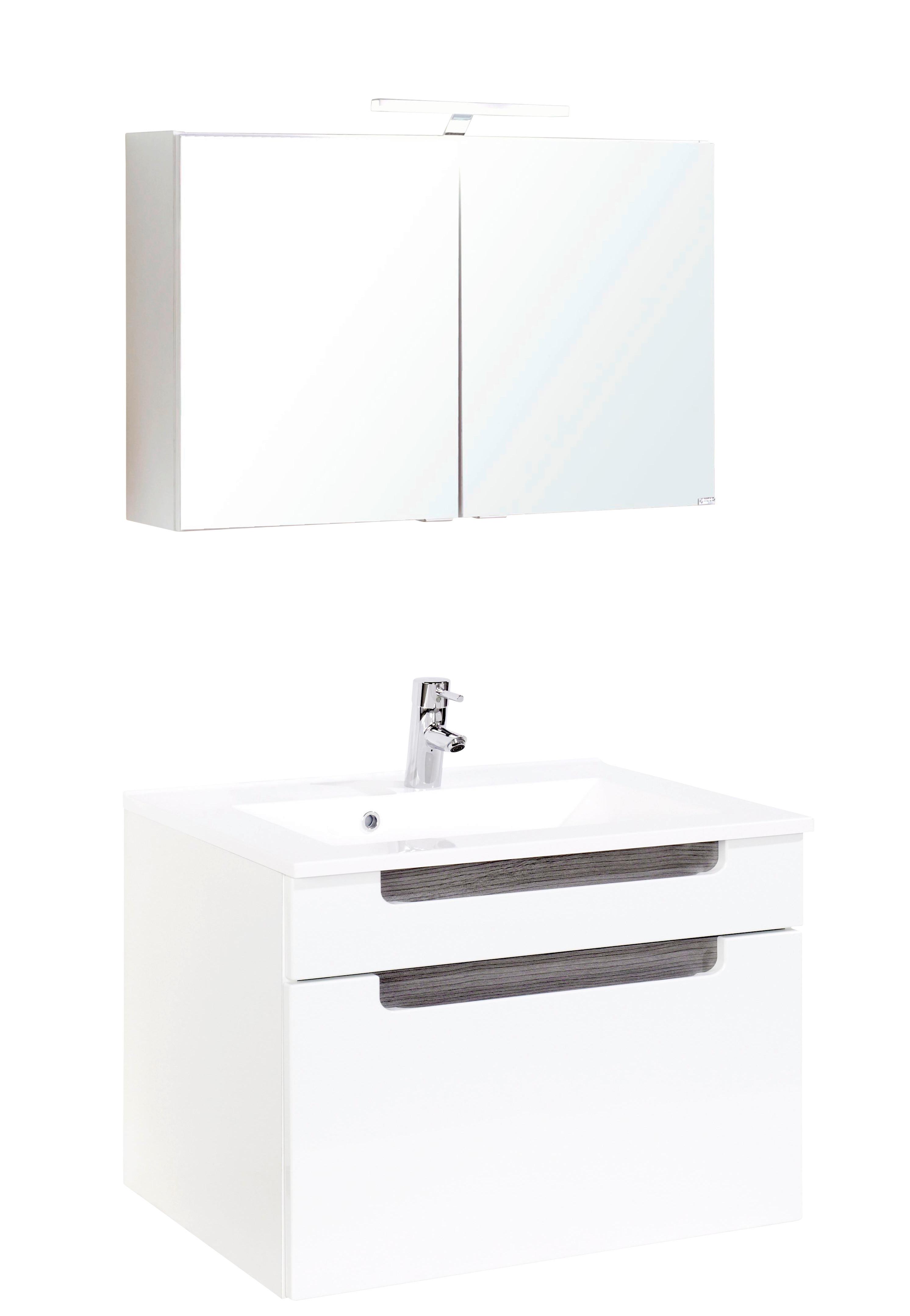 Badezimmer in Weiss/ Eichefarbe 'Siena' - Weiß/Silbereichenfarben, MODERN, Holzwerkstoff/Stein (80cm) - Held