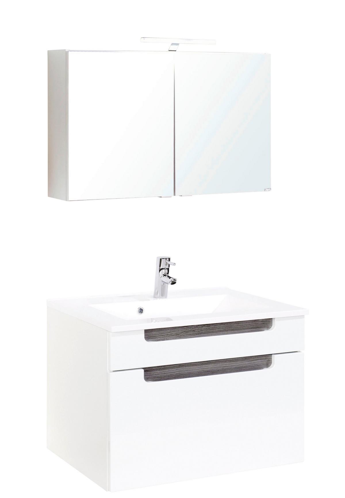 Badezimmer in Weiss/ Eichefarbe 'Siena' - Weiß/Silbereichenfarben, MODERN, Holzwerkstoff/Stein (80cm) - Held