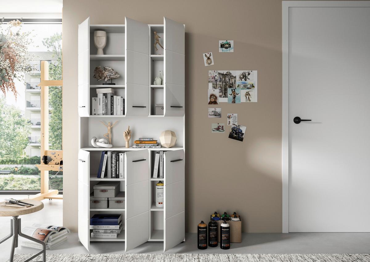 Hochschrank Ice ca. 90x185x30 cm Weiß - Weiß Hochglanz/Silberfarben, MODERN, Holzwerkstoff/Kunststoff (90/185/30cm) - MID.YOU