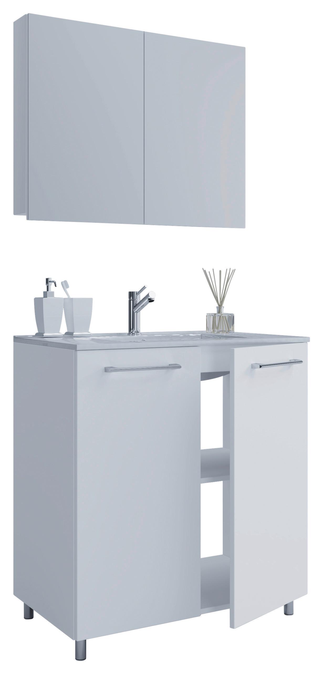 Kopalnica Gilos, Bela - bela/barve aluminija, Moderno, kovina/leseni material (80cm) - MID.YOU