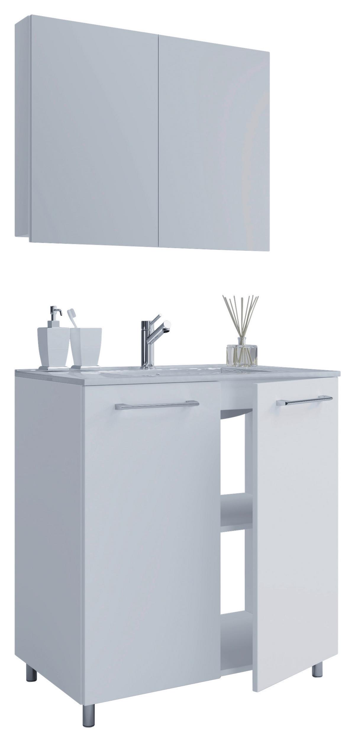 Kopalnica Gilos, Bela - bela/barve aluminija, Moderno, kovina/leseni material (80cm) - MID.YOU