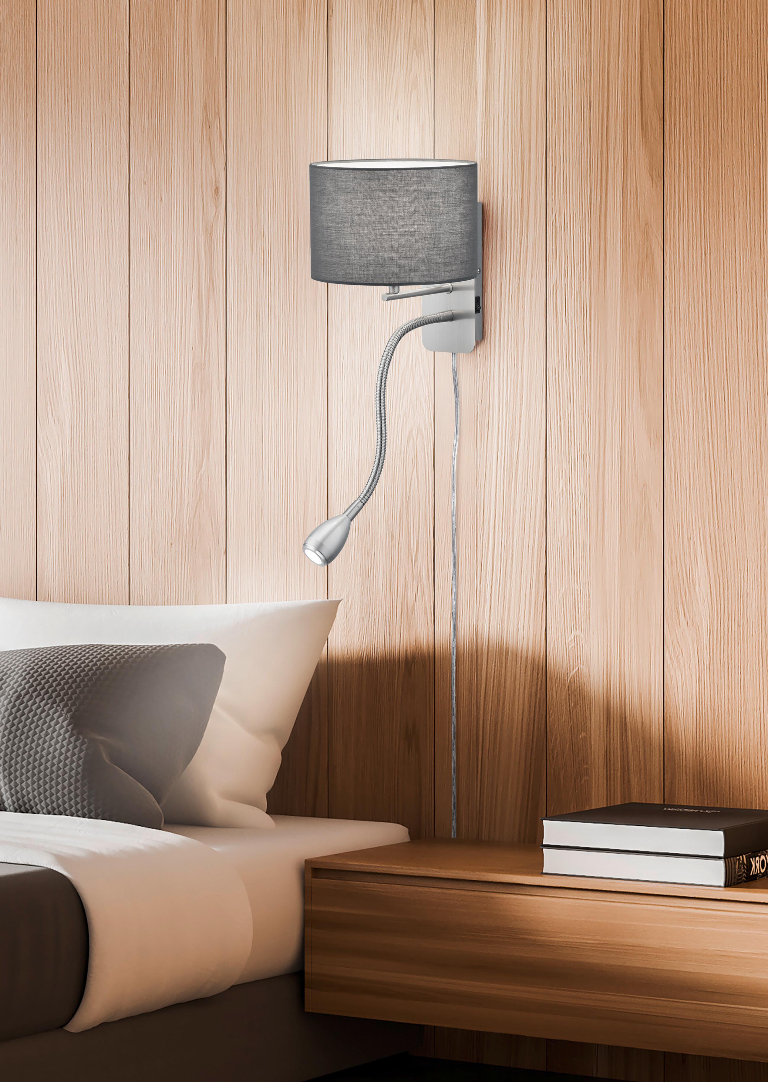 Wandleuchte Hotel in Grau/Nickel max. 3,1 Watt - Grau/Nickelfarben, Design, Textil/Metall (20/23cm) - Trio Leuchten