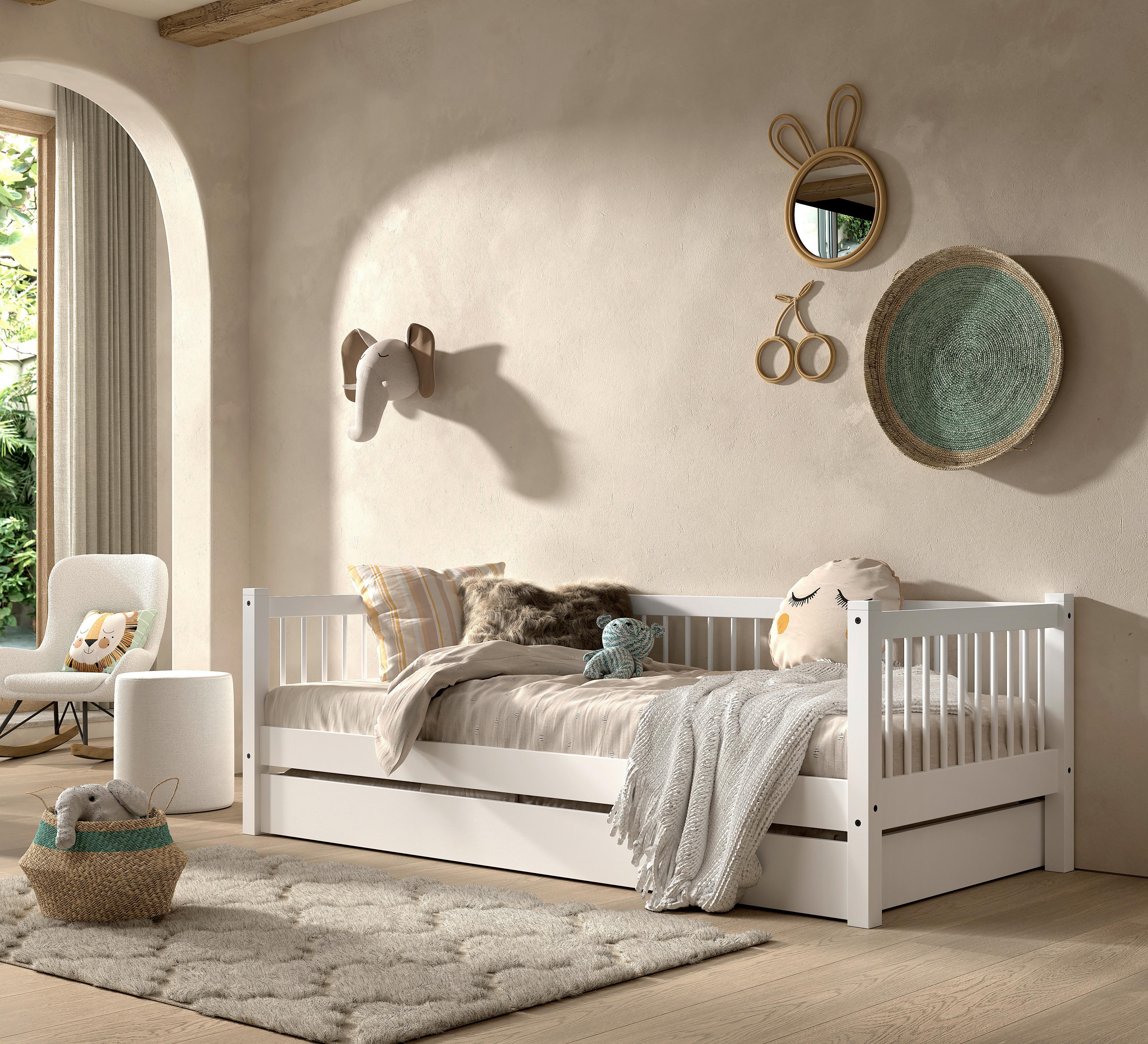 Bett FORREST Weiß ca. 90x200 cm Echtholz Buche - Naturfarben/Weiß, MODERN, Holz (90/200cm) - Vipack