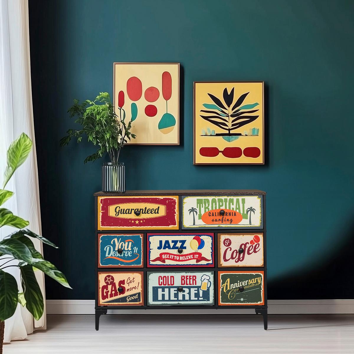 Komoda Ameriko B, Večbarvno - črna/večbarvno, Moderno, kovina/tekstil (102,5/77,5/30cm) - MID.YOU