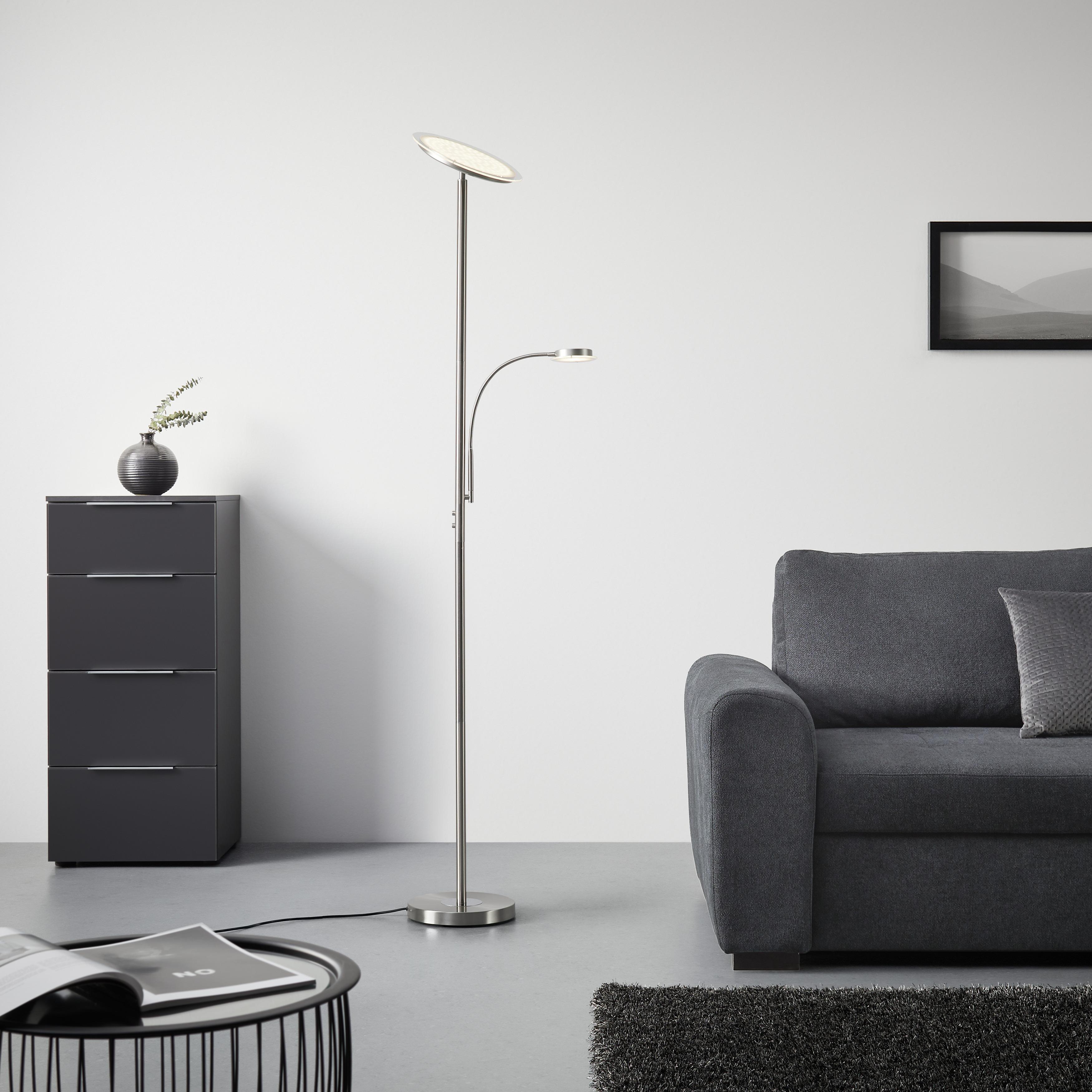 LED-Stehleuchte Hans in Nickelfarben max. 22 Watt - Nickelfarben, KONVENTIONELL, Metall (30/30/181cm)