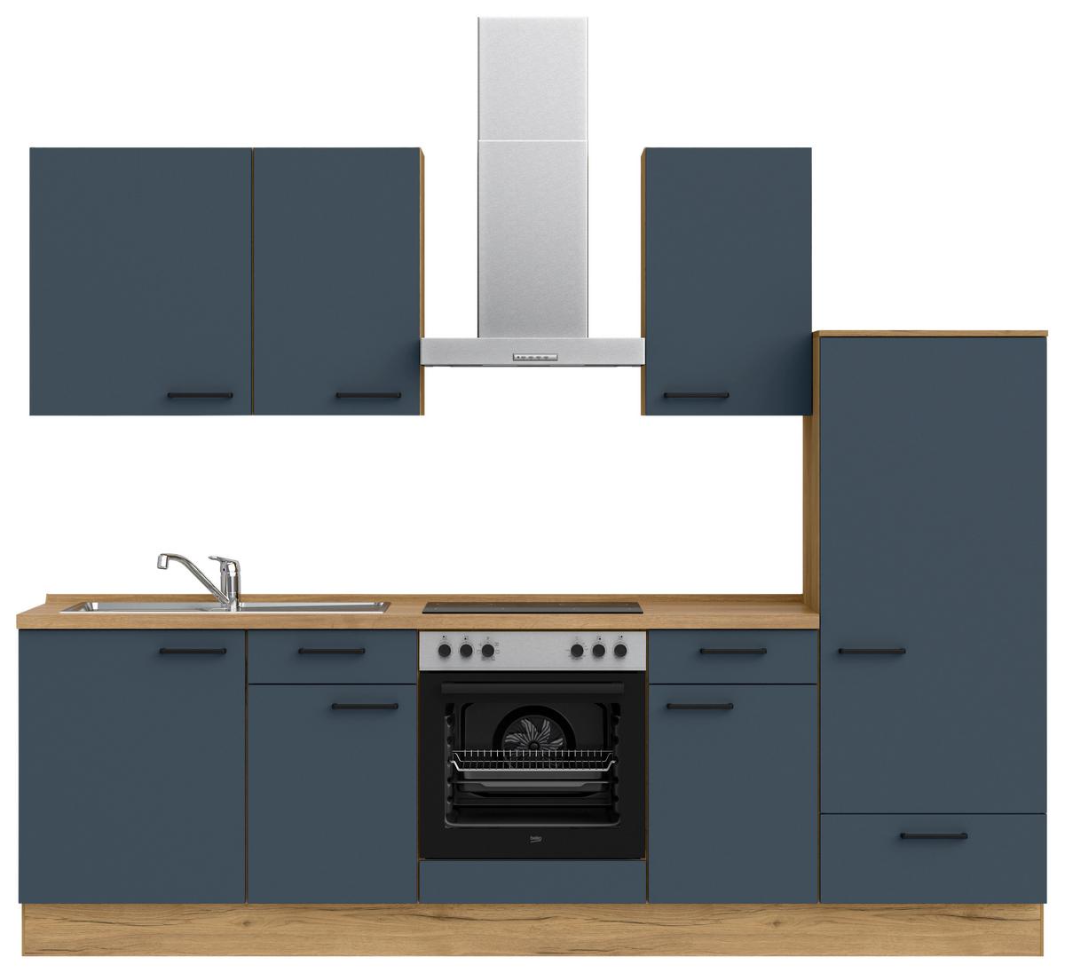Küchenblock Easytouch Low m. Geräten Blau - Blau/Eichefarben, MODERN, Holzwerkstoff/Metall (270cm) - Nobilia