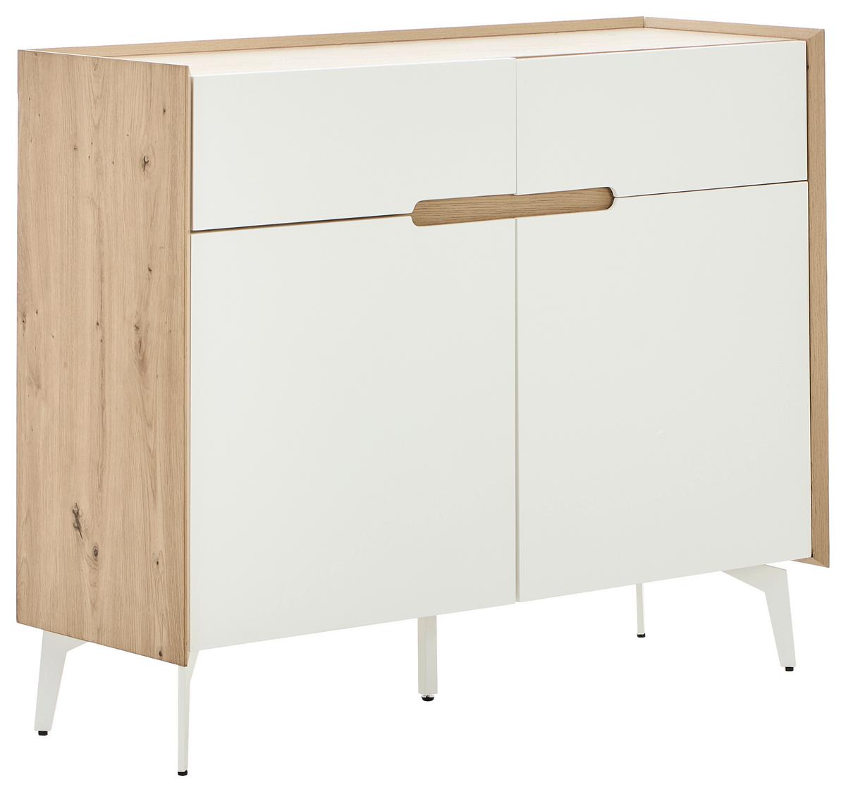 KOMODA VALE - biały/dąb artisan, Design, materiał drewnopochodny/metal (110/91/40cm) - Carryhome