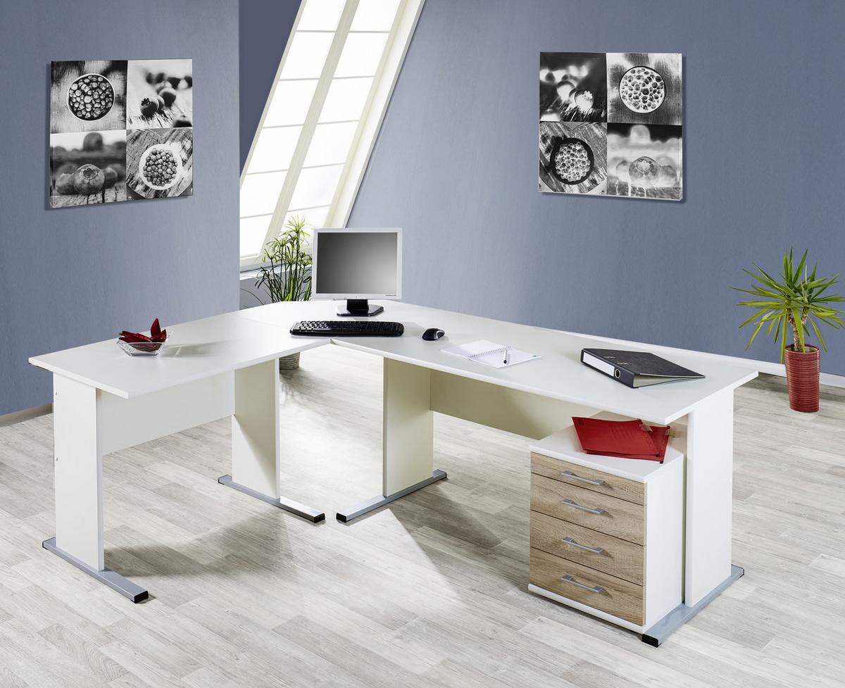 Schreibtisch "Serie 200", weiß - Silberfarben/Weiß, Basics, Holzwerkstoff/Metall (90/65/74,2cm) - MID.YOU
