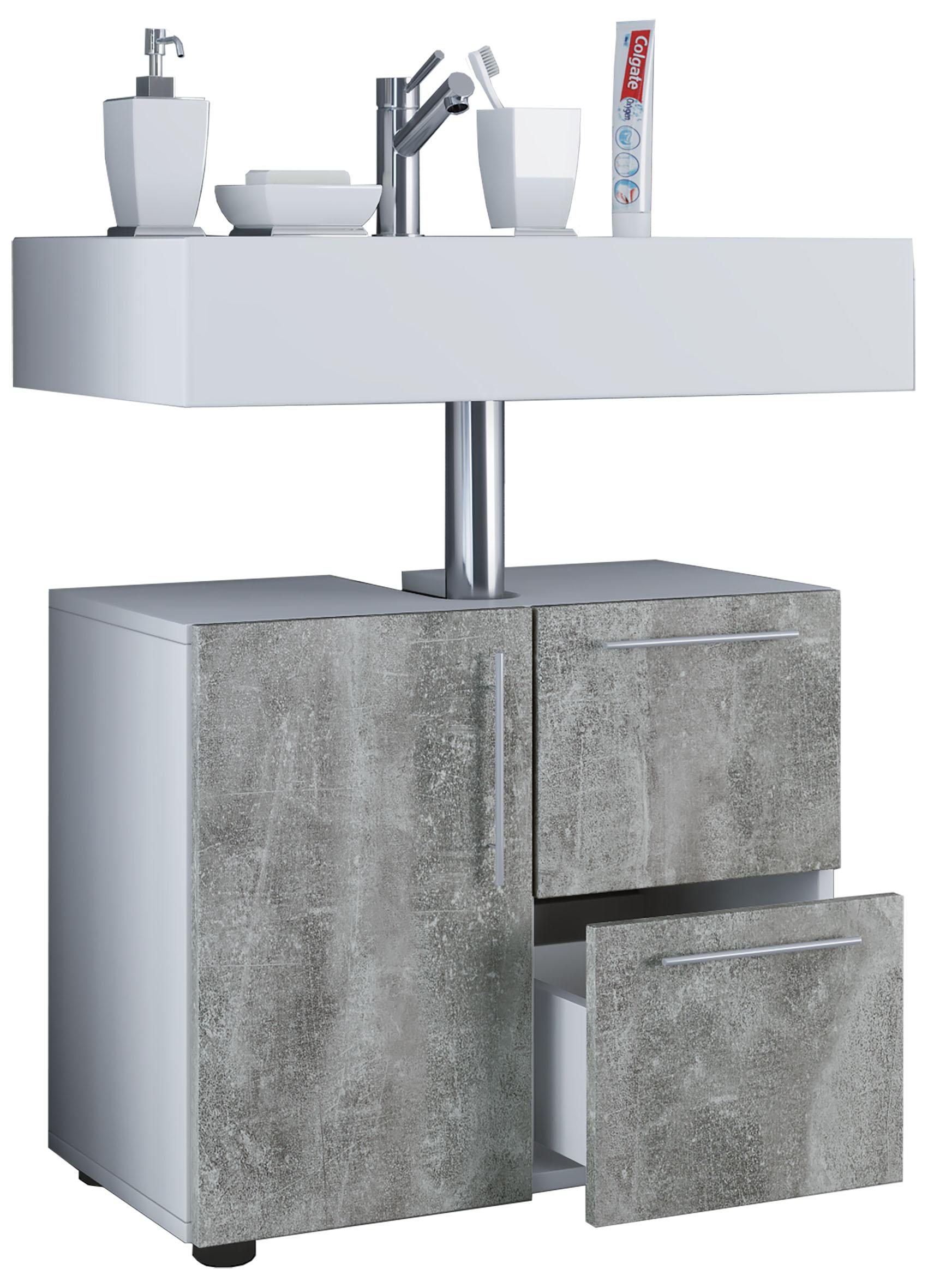 Waschbeckenunterschrank Flandu ca. 61 cm Beton/Weiß - Silberfarben/Grau, Basics, Holzwerkstoff (61/51/30cm) - MID.YOU