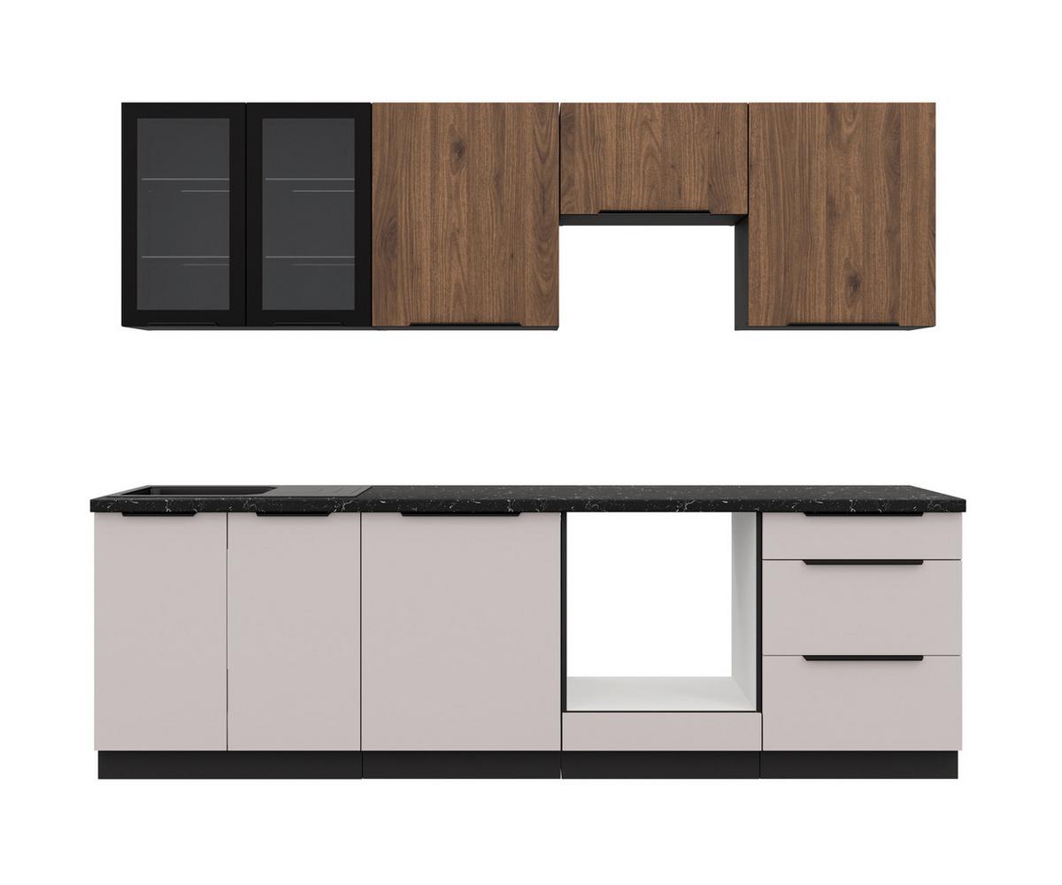 Blok Kuhinja Arona/monza - kašmir/boje oraha, Moderno, staklo/drvni materijal (260/210/60cm) - Modern Living