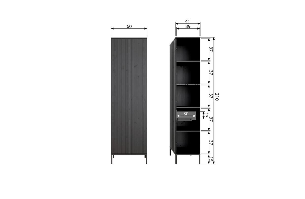 Garderobenschrank Gravure Grau B: 60 cm - Schwarz/Grau, Design, Holz/Metall (60/210/42cm) - Livetastic