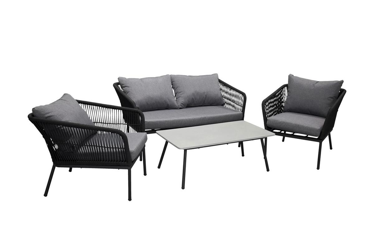 Loungegarnitur Lindos ca. 134x69x80 cm Grau/Schwarz - Schwarz/Grau, KONVENTIONELL, Kunststoff/Stein (134/69/80cm) - Gardenson
