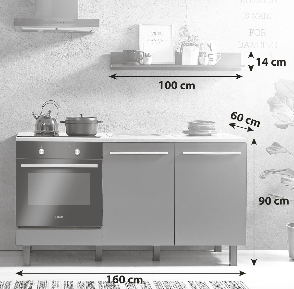 Kuhinjski Blok Brez Aparatov Bilberry, Siva, Hrast, 160cm - hrast sonoma/antracit, Design, leseni material (160cm) - MID.YOU