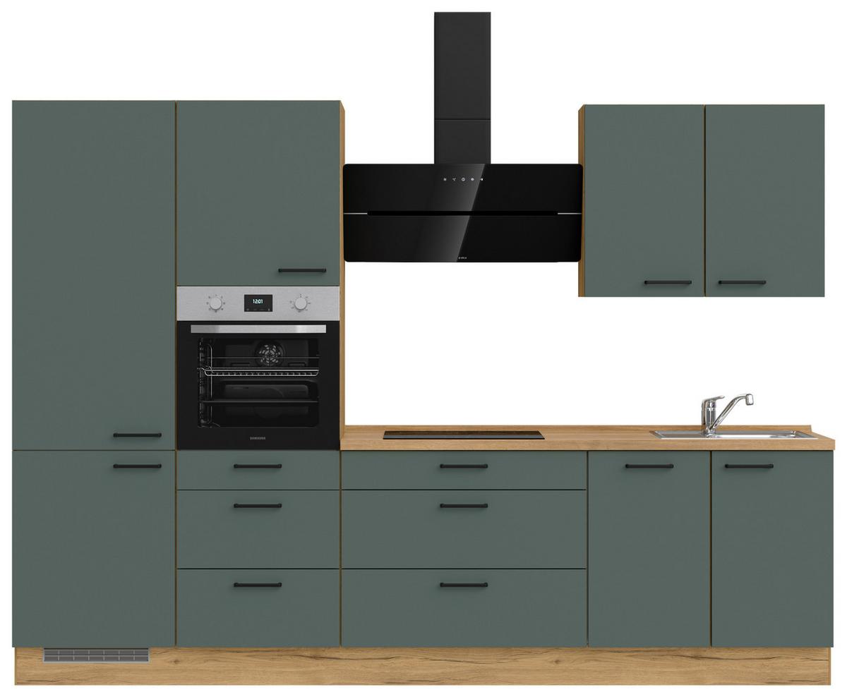 Küchenblock Easytouch High m. Geräten Dunkelgrün - Dunkelgrün/Eichefarben, MODERN, Holzwerkstoff/Metall (300cm) - Nobilia
