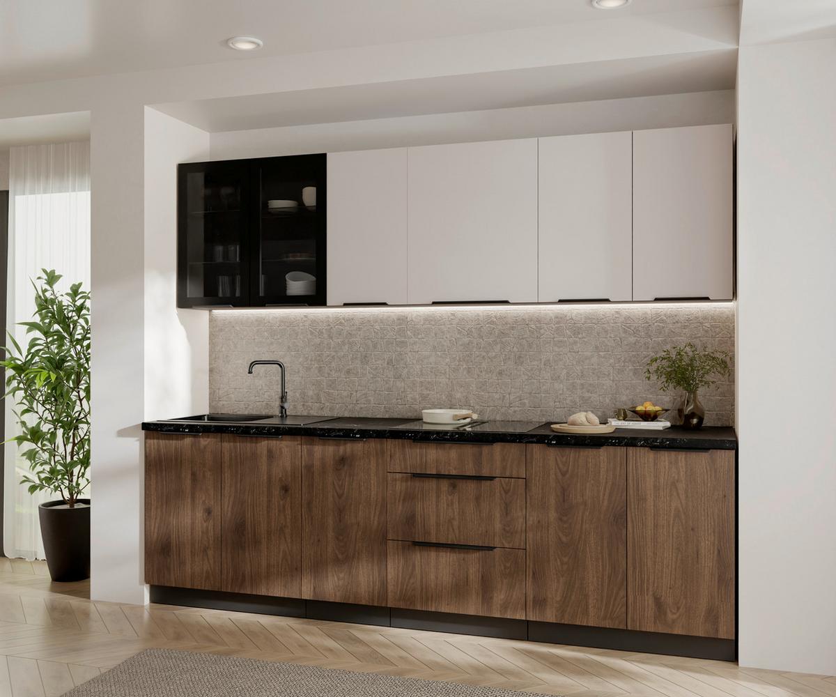 Blok Kuhinja Arona/monza - kašmir/boja orahovog drveta, Moderno, staklo/metal (260/210/60cm) - Modern Living