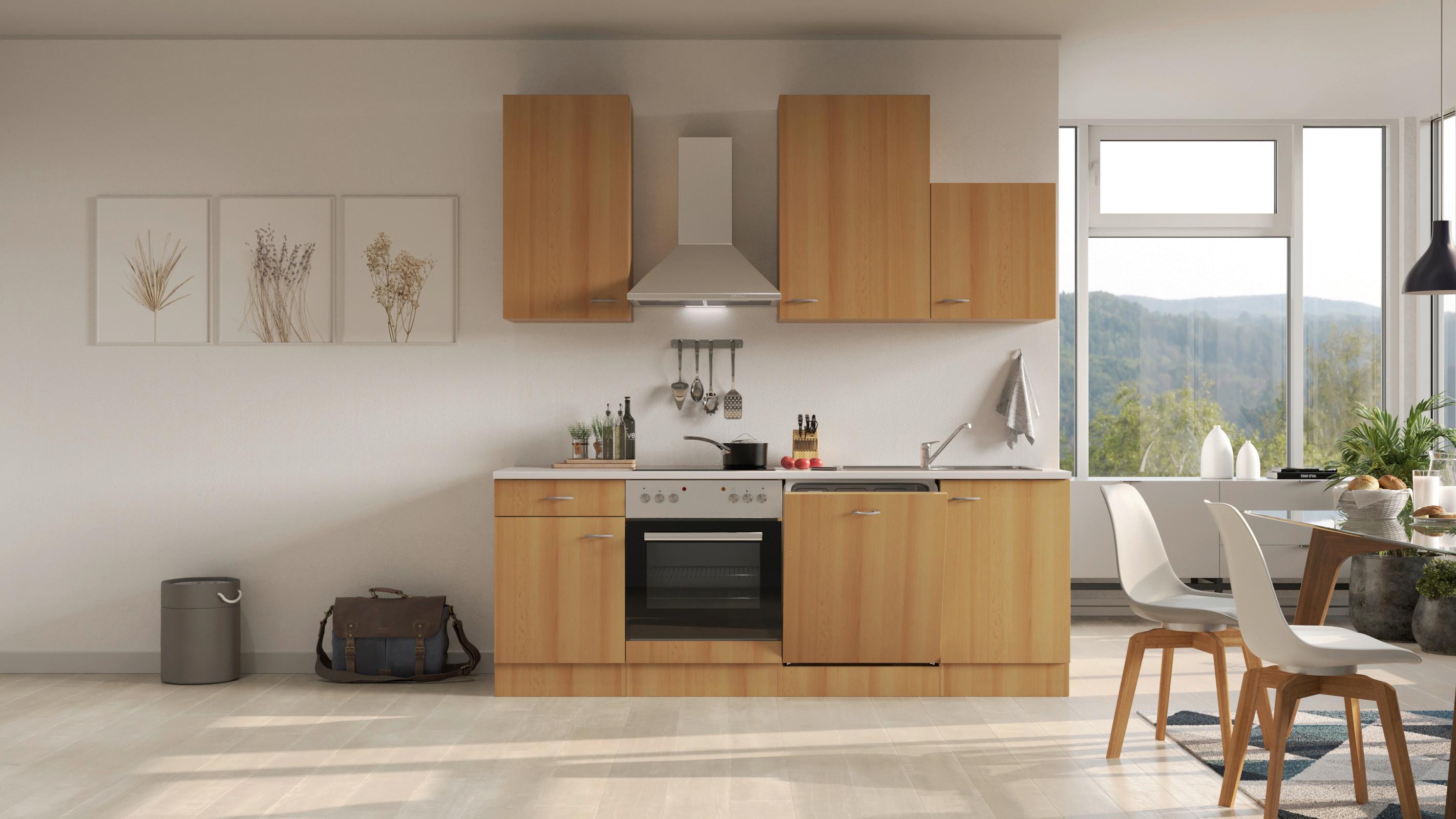 Kuhinjski Blok Z Aparati Nano, Barva Bukve - barve nerjavečega jekla/barve bukve, Moderno, umetna masa/leseni material (220cm) - FlexWell
