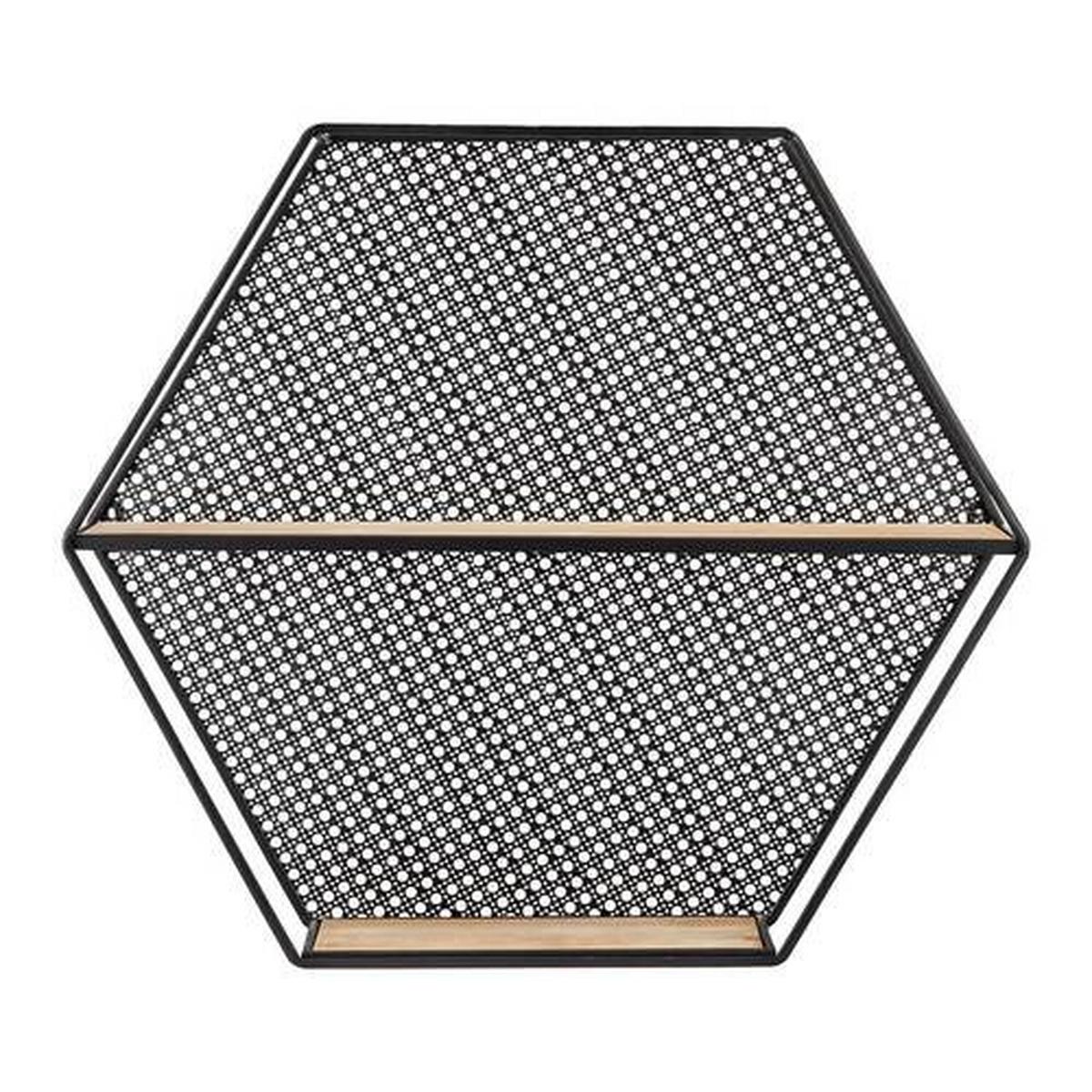 Wandregal Lelia Natur/Schwarz Echtholz/MDF - Schwarz/Naturfarben, MODERN, Holz/Metall (60/53/16cm) - Bessagi Home