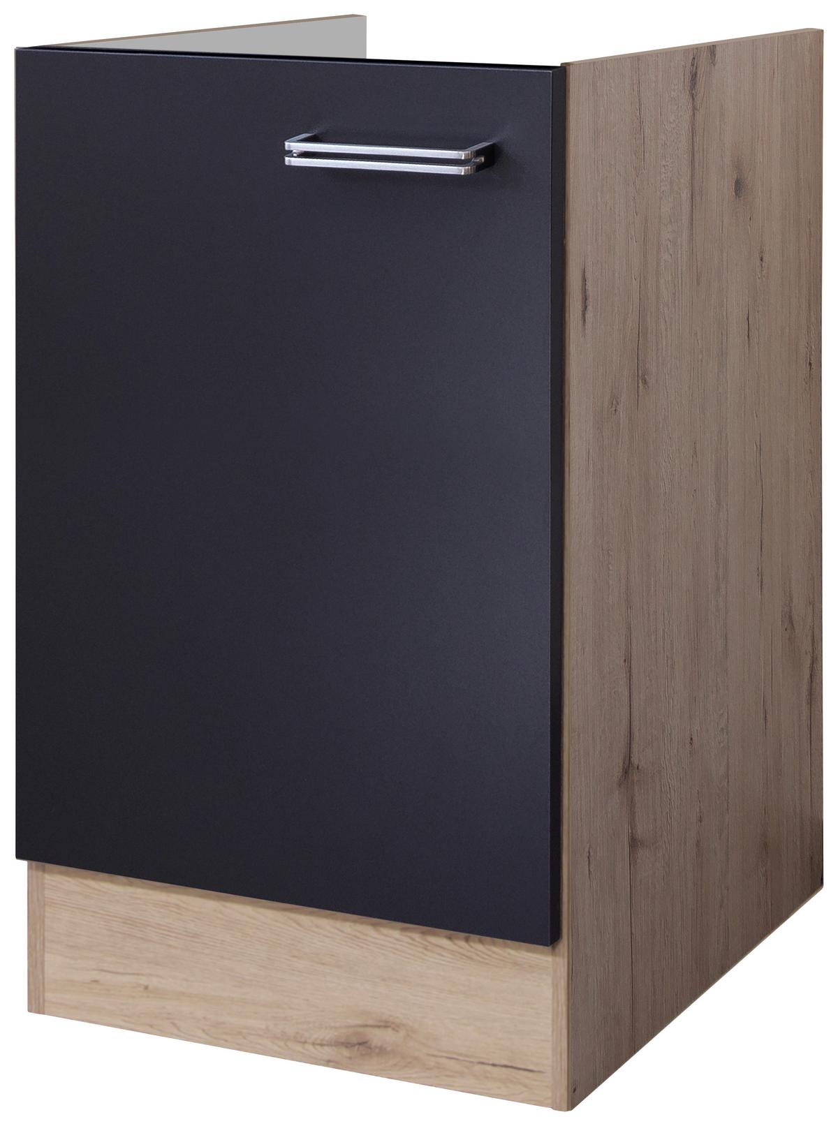 Spülenunterschrank Anthrazit/Eiche - Edelstahlfarben/Eichefarben, MODERN, Holzwerkstoff/Metall (50/82/57cm) - FlexWell