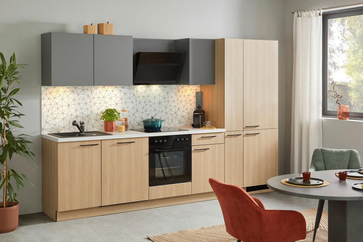 Kuhinjski Blok Plan/win - črna/barve hrasta, Moderno, leseni material (310cm) - Express-Kuechen