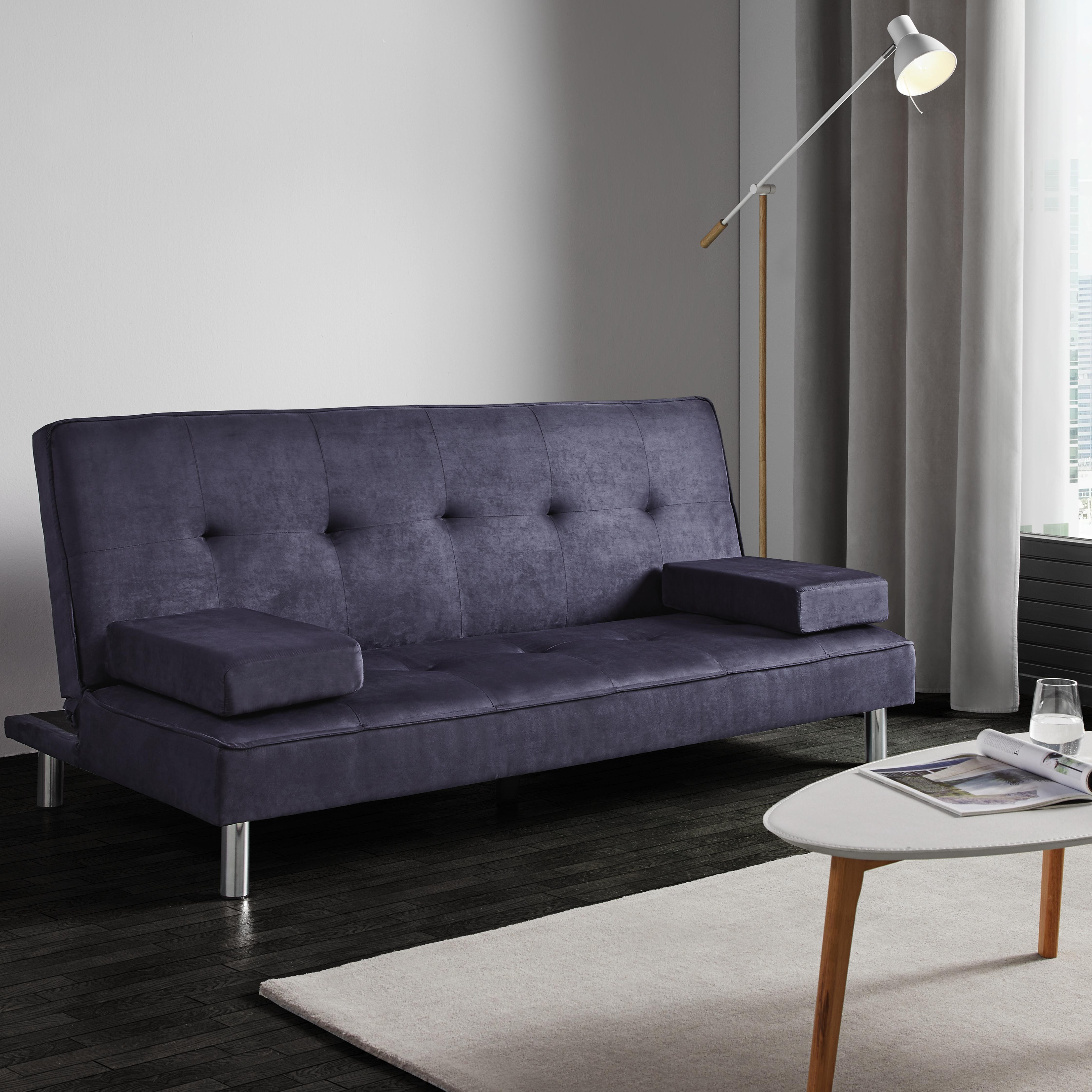 Sofa mit Schlaffunktion in Grau/Blau 'Esther' - Blau/Chromfarben, MODERN, Holz/Textil (181/82/89cm) - Bessagi Home