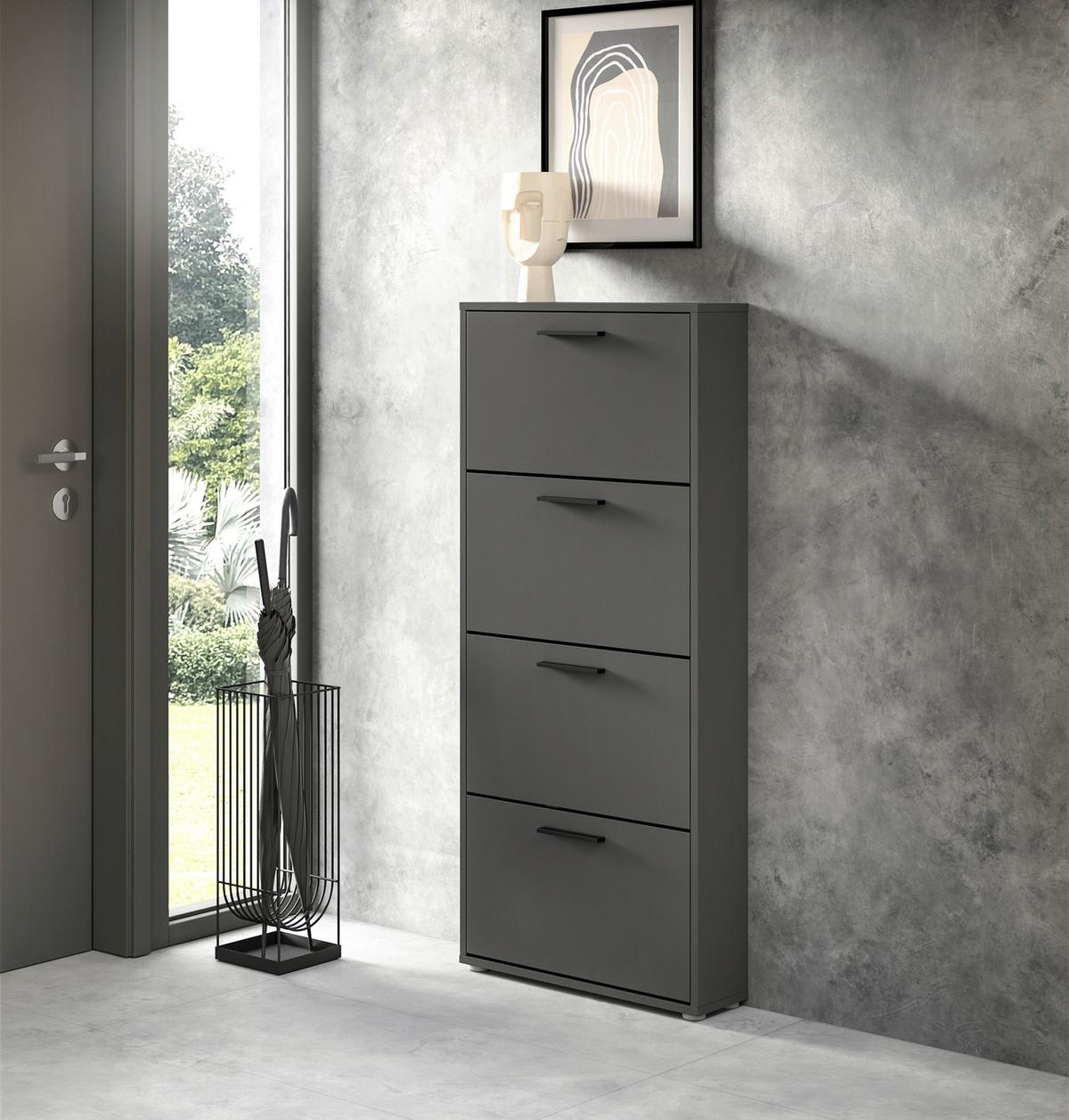 SZAFKA UCHYLNA NA BUTY SAM - antracytowy/czarny, Design, materiał drewnopochodny/tworzywo sztuczne (59/136/17cm) - Carryhome