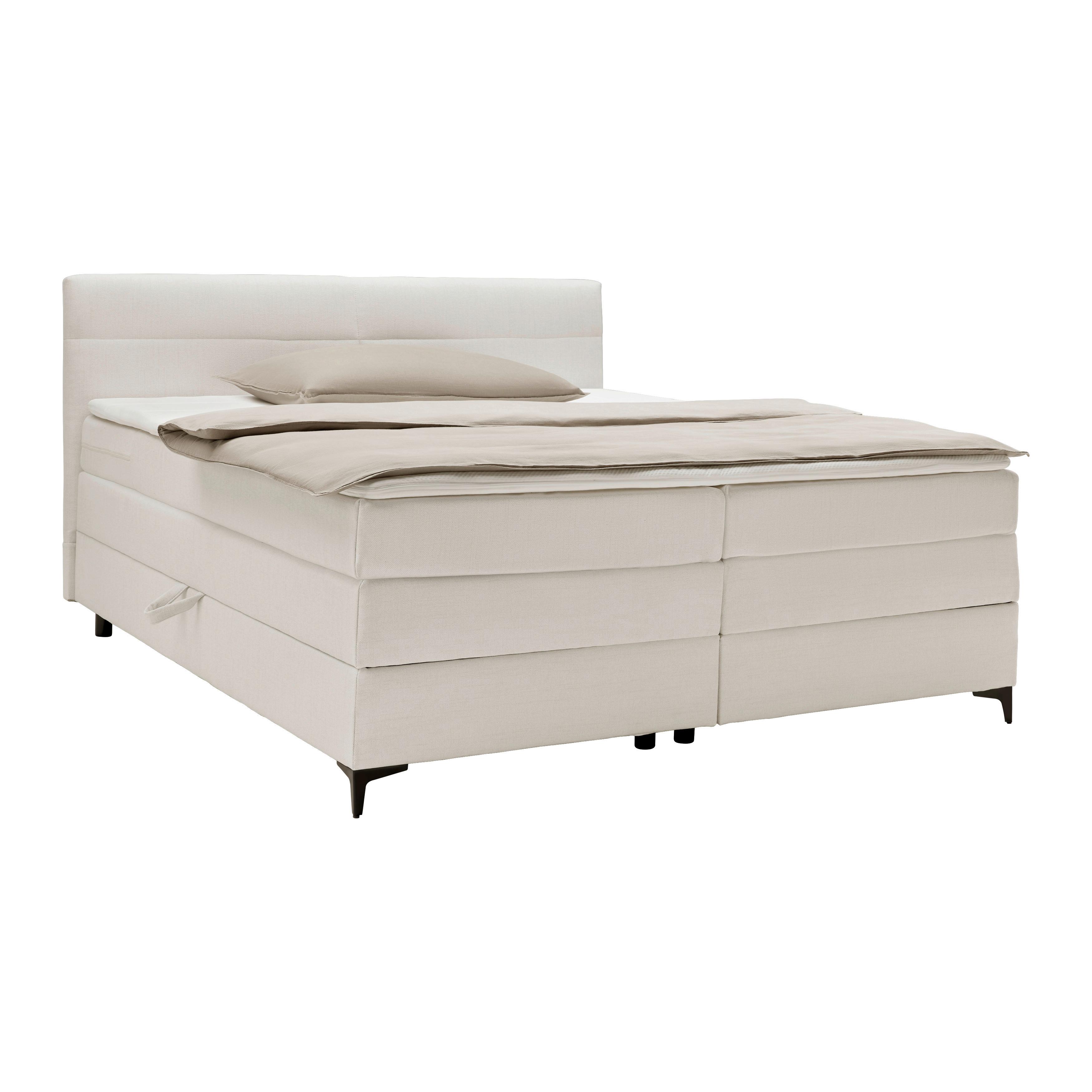Boxspringbett Bari Creme ca. 200x200cm - Creme/Schwarz, KONVENTIONELL, Textil/Metall (200/200cm) - Mömax