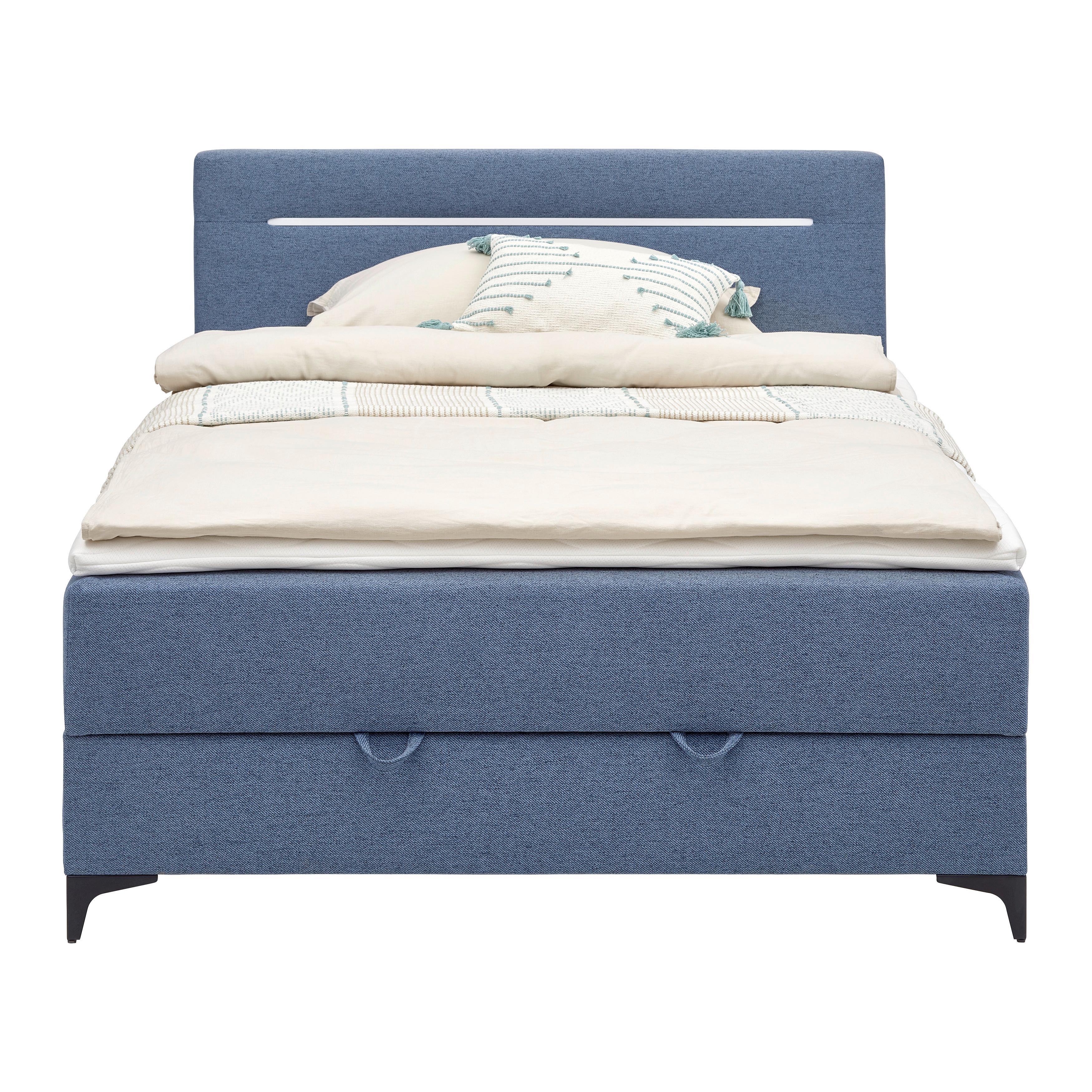 Boxbett Jerry in Blau ca. 100x200cm - Schwarz/Dunkelblau, KONVENTIONELL, Textil (100/200cm) - Mömax