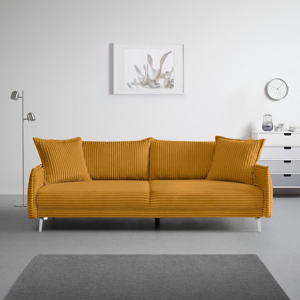 Bigsofa Kiss Senfgelb - Chromfarben/Senfgelb, MODERN, Holz/Metall (241/90/117cm) - Mömax