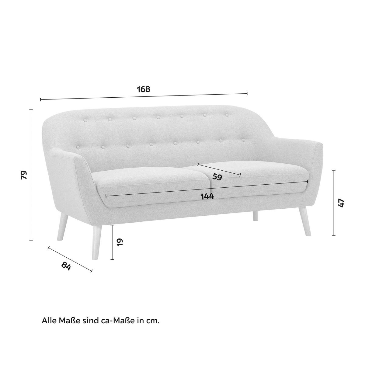 2-SITZER-SOFA ANELA - Hellgrau/Naturfarben, Modern, Holz/Textil (168/79/84cm) - Bessagi Home