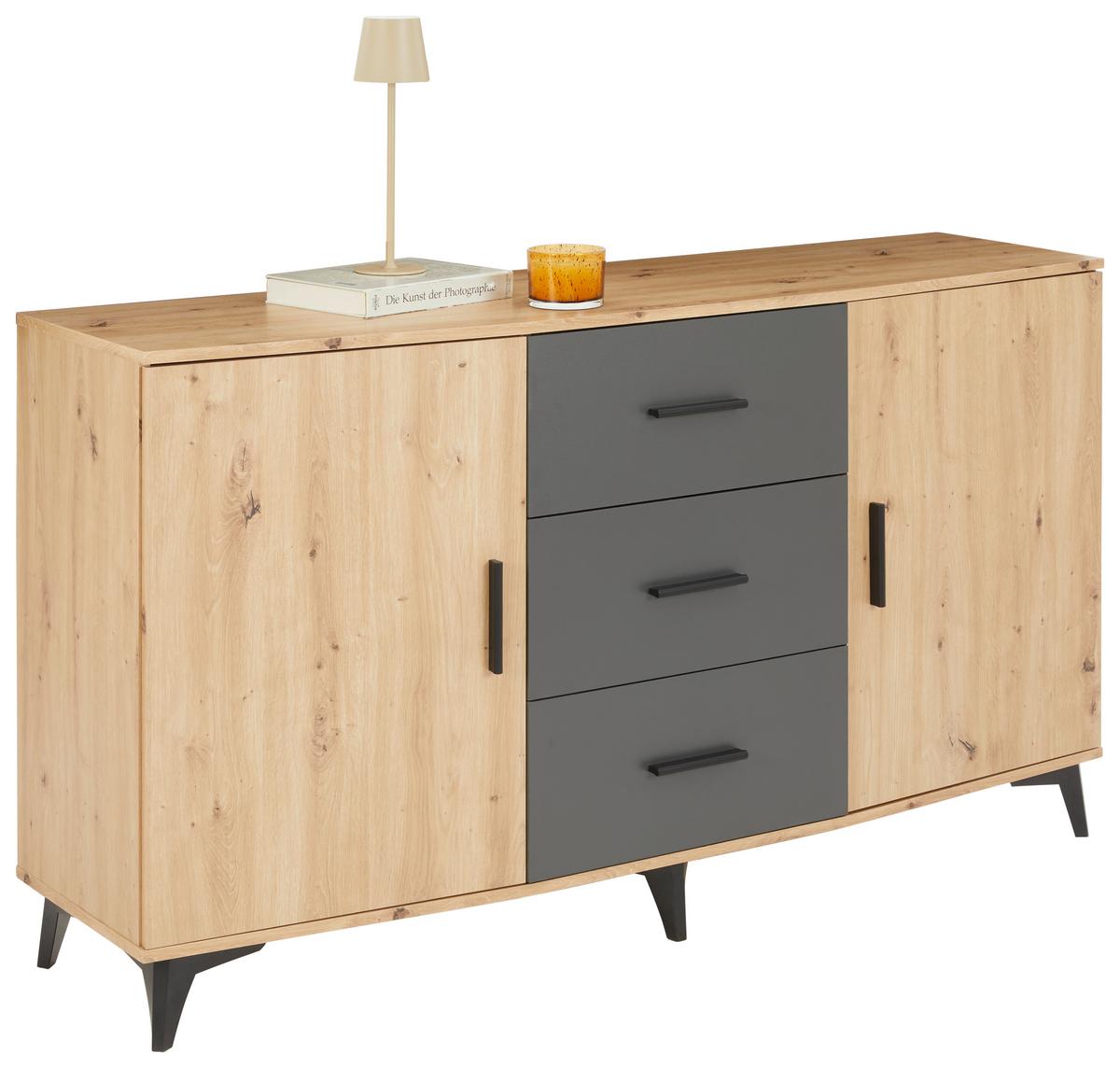 Comodă IVONA - stejar Artisan/antracit, Trend, material pe bază de lemn (160/90/45cm) - Modern Living