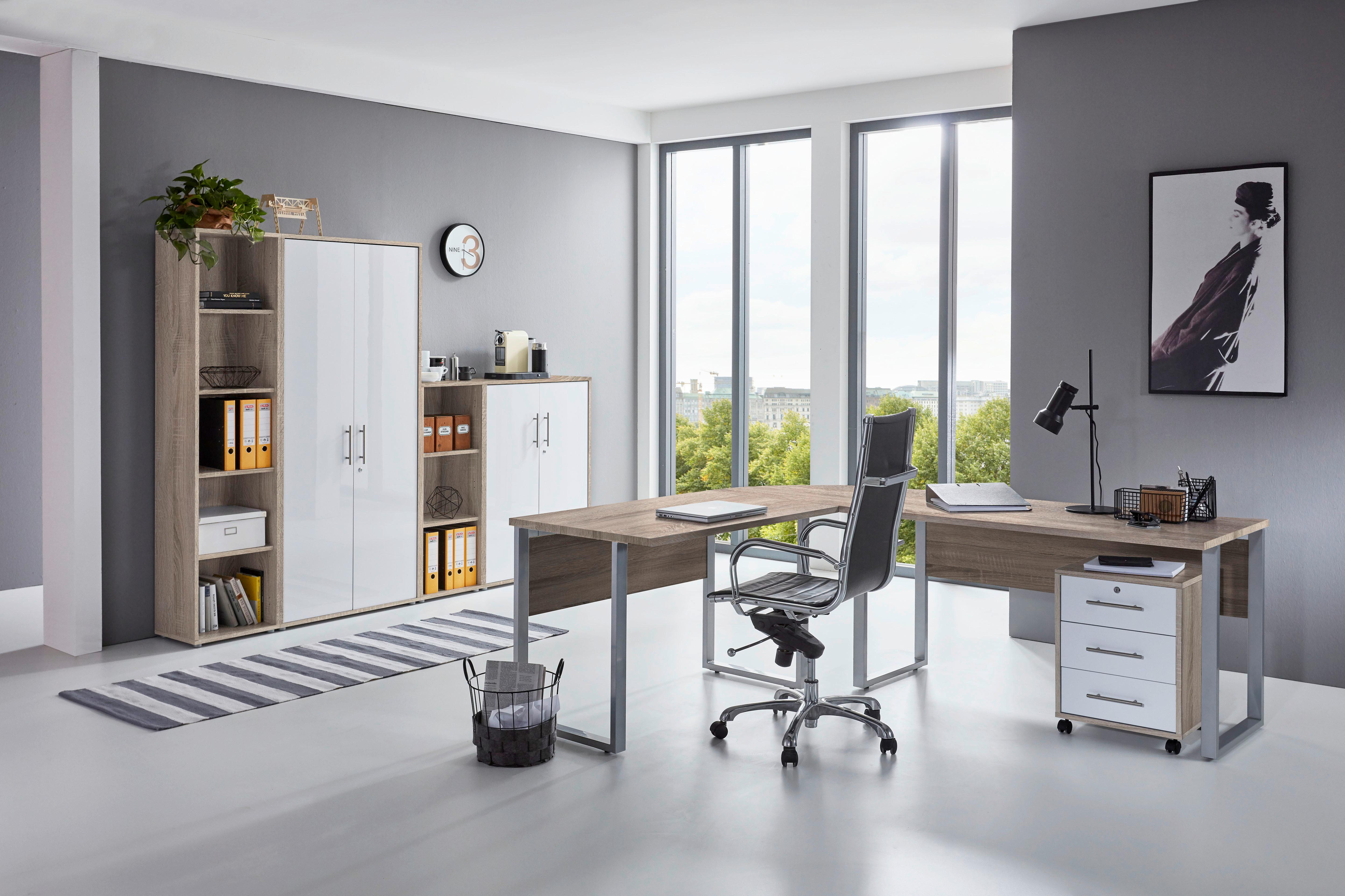 Büro Office Edition Set 4 Sonoma Eiche/Weiß - Weiß Hochglanz/Sonoma Eiche, MODERN, Holzwerkstoff - MID.YOU