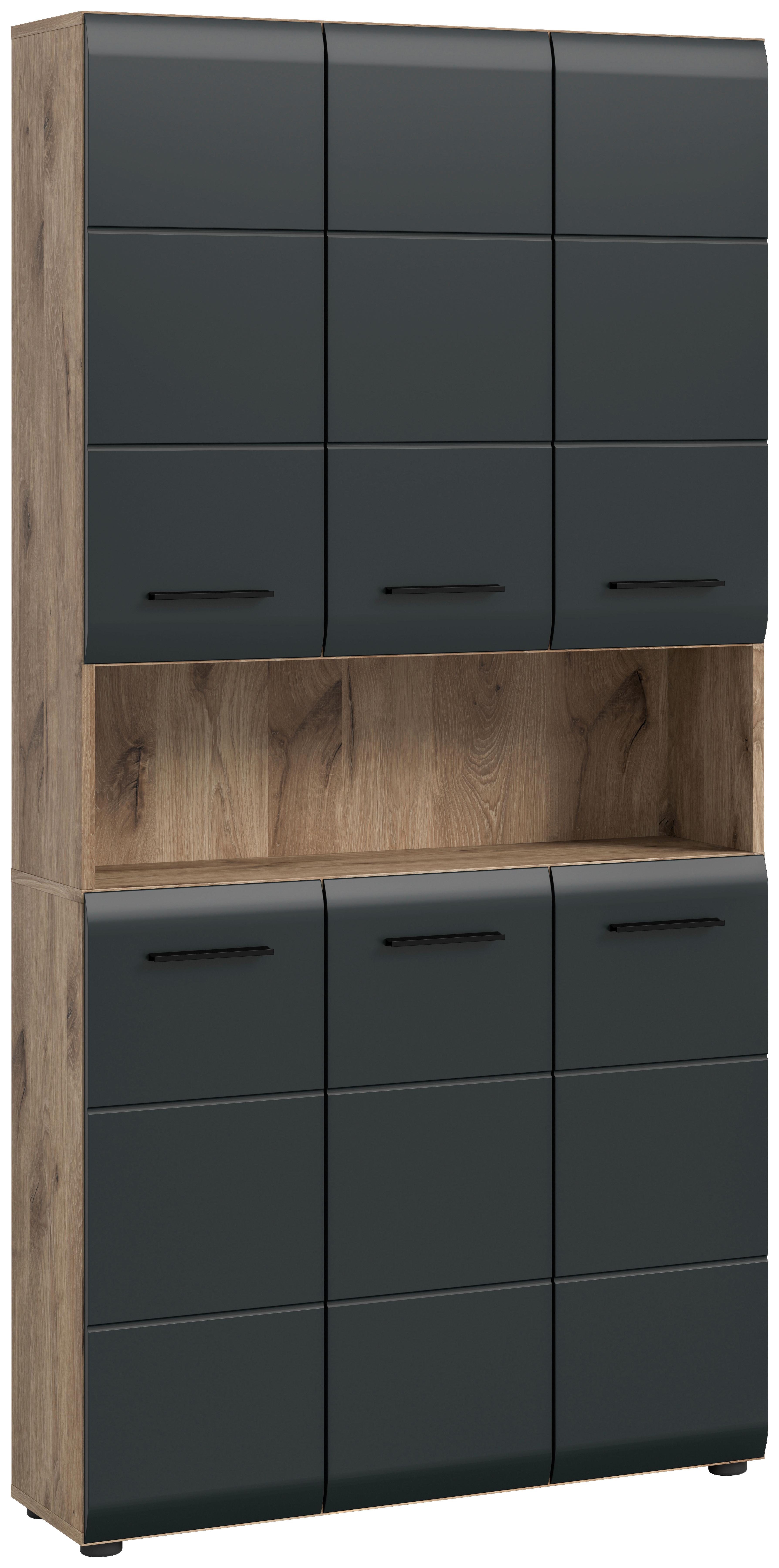 Hochschrank Ice Schwarz/Eiche dunkel - Eiche dunkel/Schwarz, Basics, Holzwerkstoff/Kunststoff (90/185/30cm) - MID.YOU