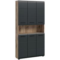 Hochschrank Ice Schwarz/Eiche dunkel - Eiche dunkel/Schwarz, Basics, Holzwerkstoff/Kunststoff (90/185/30cm) - MID.YOU