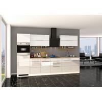 Küchenblock Neapel I Weiß Hochglanz/Eichefarben - Weiß Hochglanz/Alufarben, MODERN, Holzwerkstoff/Metall (320cm) - Held