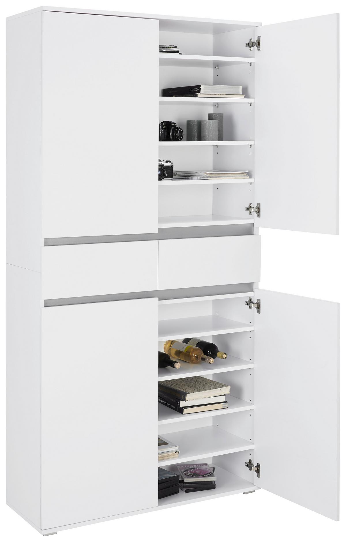 SZAFKA UNIWERSALNA LILLY - kolor srebrny/biały, Konventionell, materiał drewnopochodny/tworzywo sztuczne (100/200/37cm) - Xora