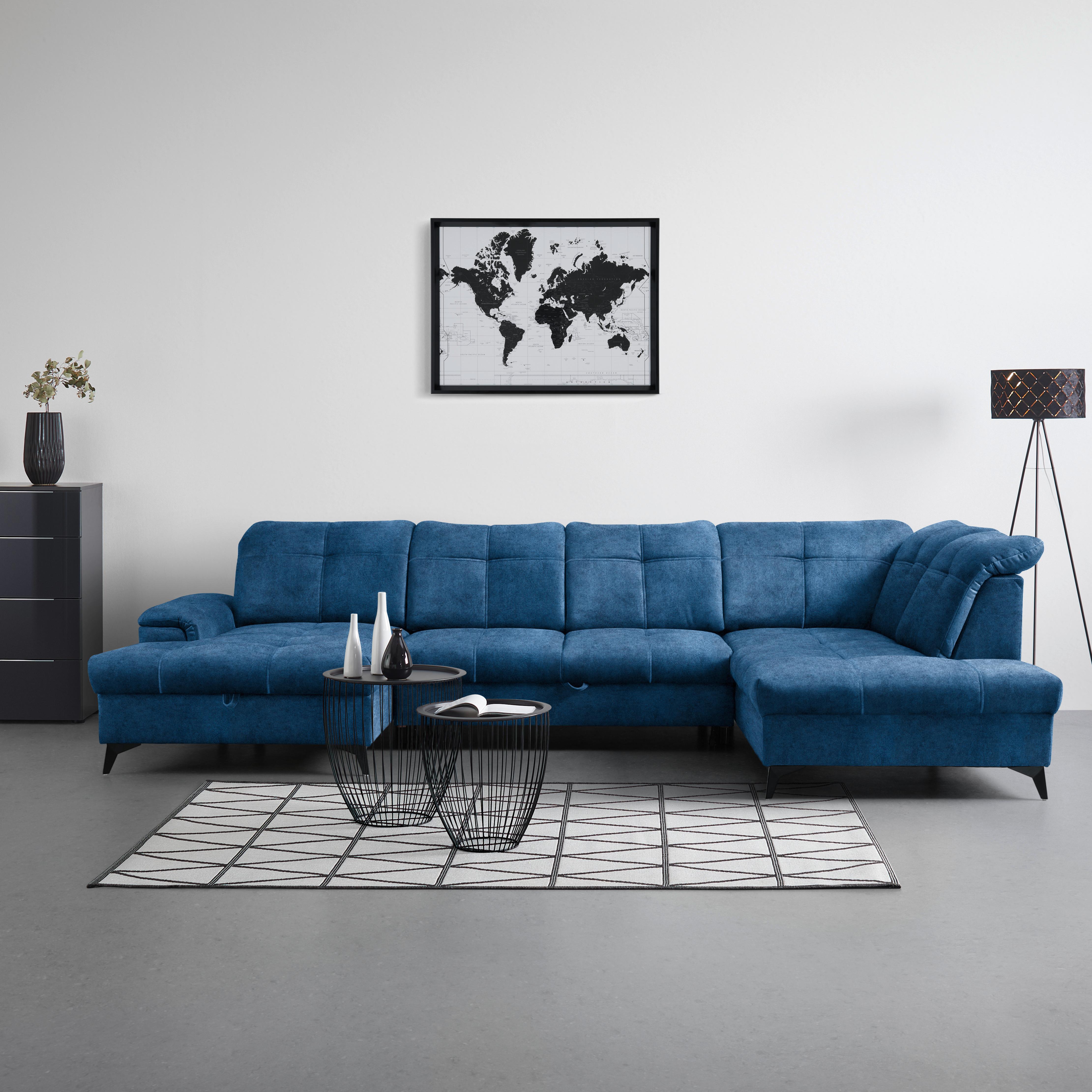 Wohnlandschaft Sierra Blau - Blau/Schwarz, MODERN, Textil/Metall (181/364/230cm) - Mömax