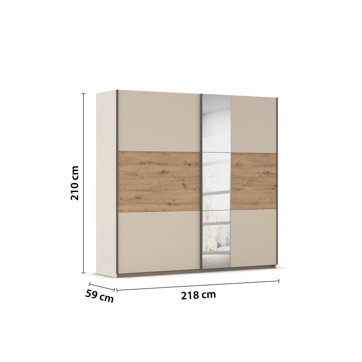 Schwebetürenschrank Ellmau Champagner/Eiche - Champagner/Eiche Artisan, KONVENTIONELL, Holzwerkstoff/Metall (218/210/59cm) - Premium Living