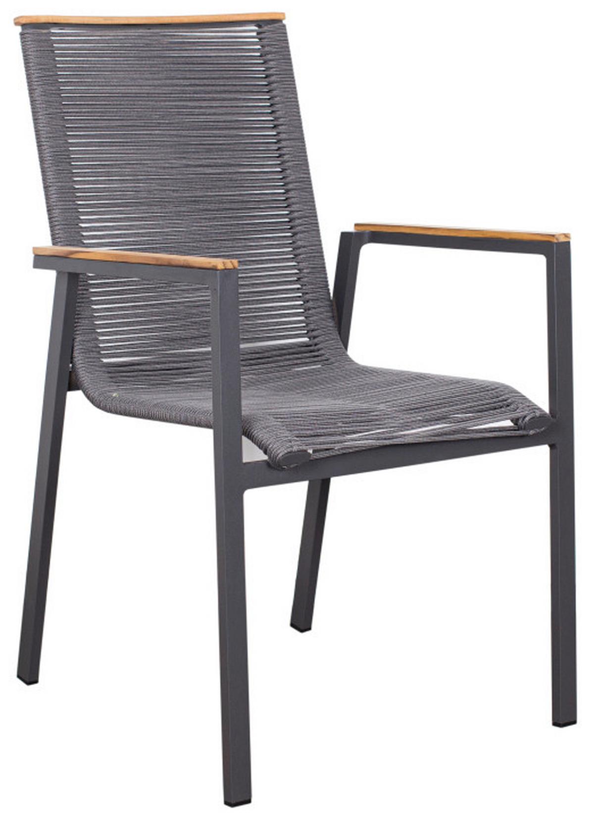 Gartensessel Montana Grau/Teak stapelbar - Grau, Basics, Holz/Kunststoff (55/87/66cm) - Gardenson